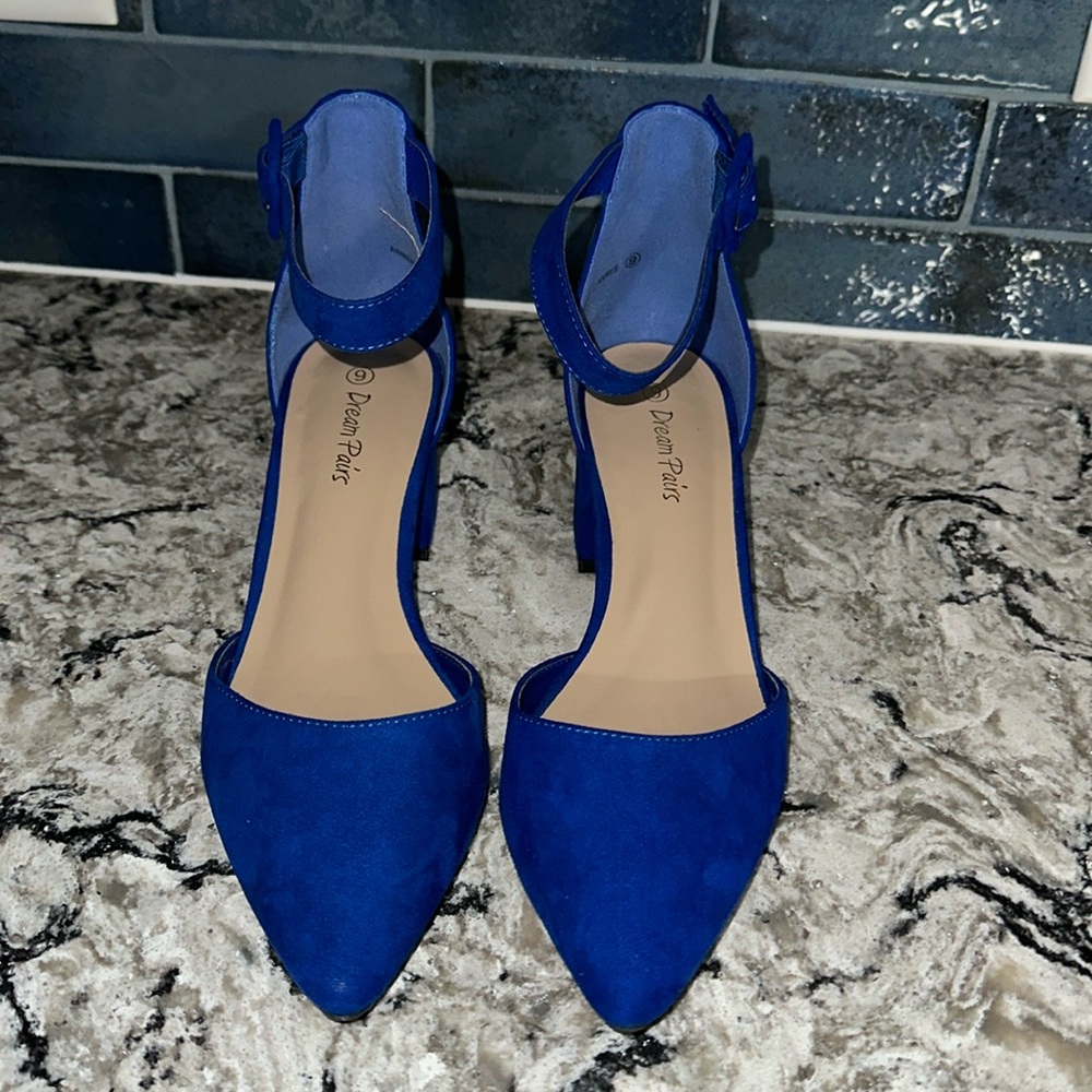 Royal Blue Suede Chunky Heel Pumps